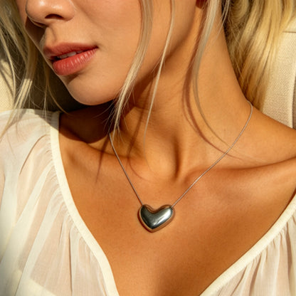 Organic Silver Bean Pendant Necklace