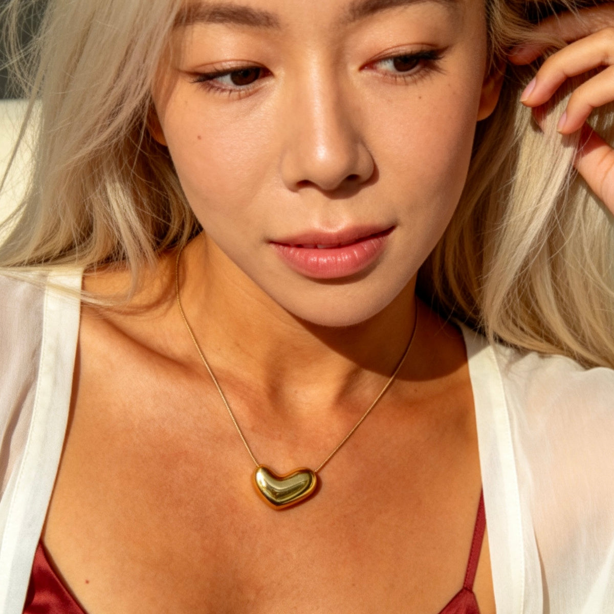 Organic Gold Bean Pendant Necklace