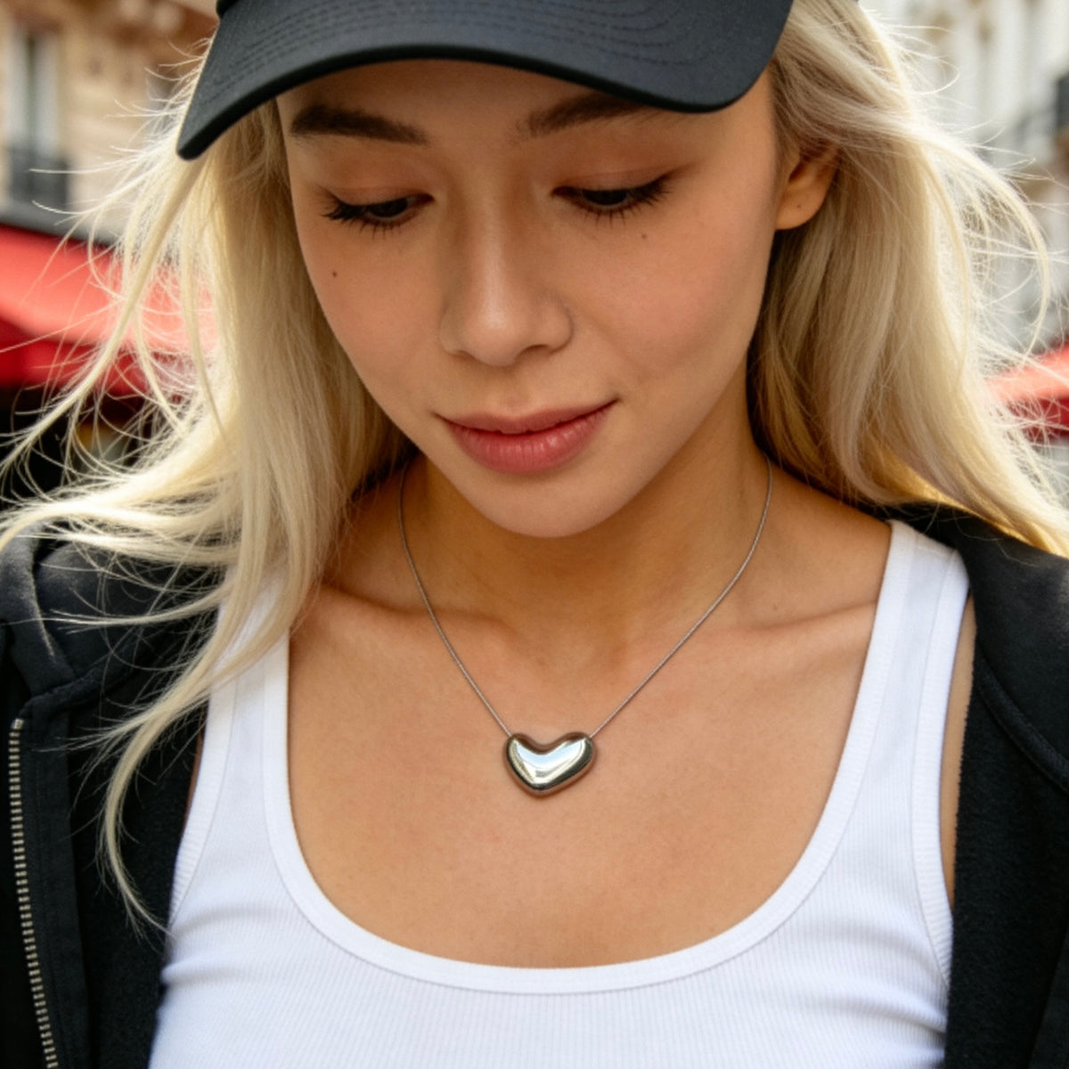 Organic Silver Bean Pendant Necklace