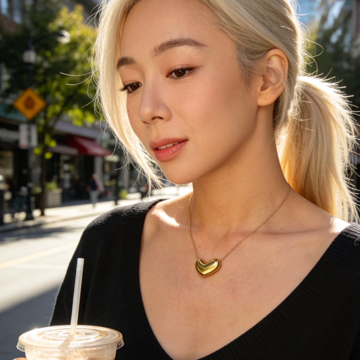 Organic Gold Bean Pendant Necklace