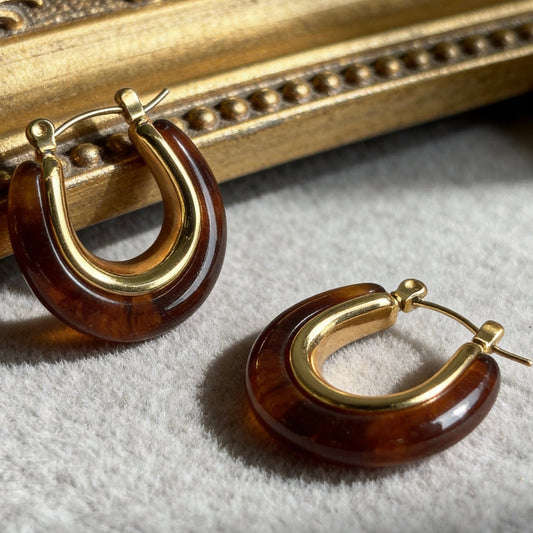 Retro Amber Hoop Earrings