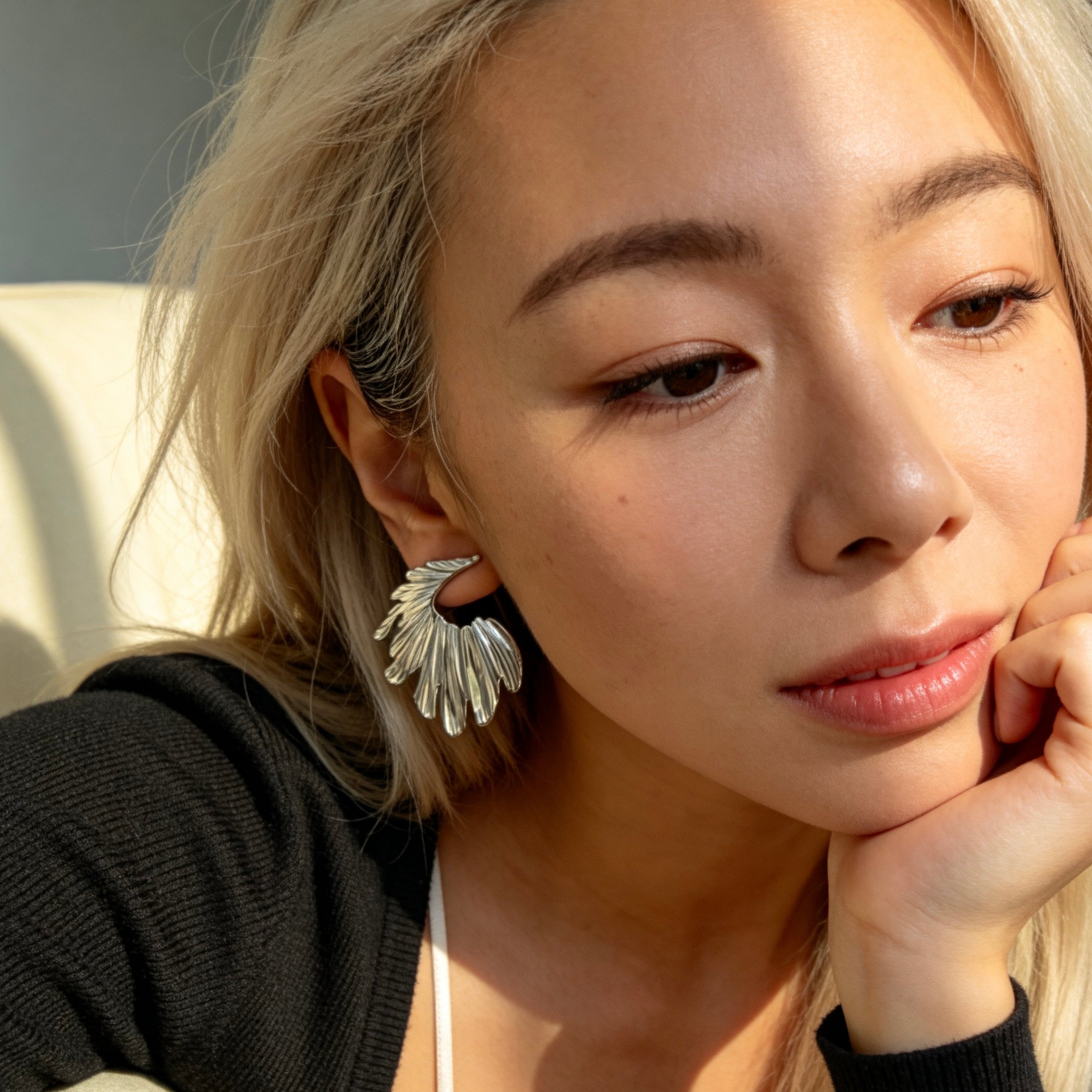 Sculptural Feather Statement Earrings
