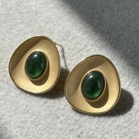 Green Stone Stud Earrings