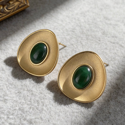 Green Stone Stud Earrings
