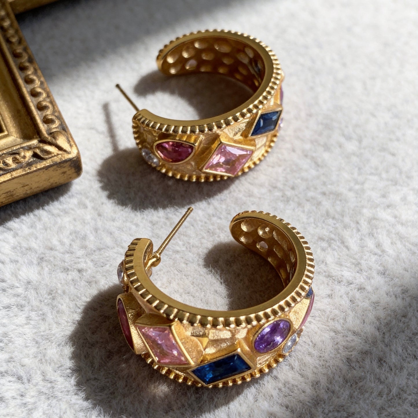 Color Gem Hoop Earrings