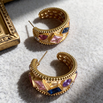 Color Gem Hoop Earrings