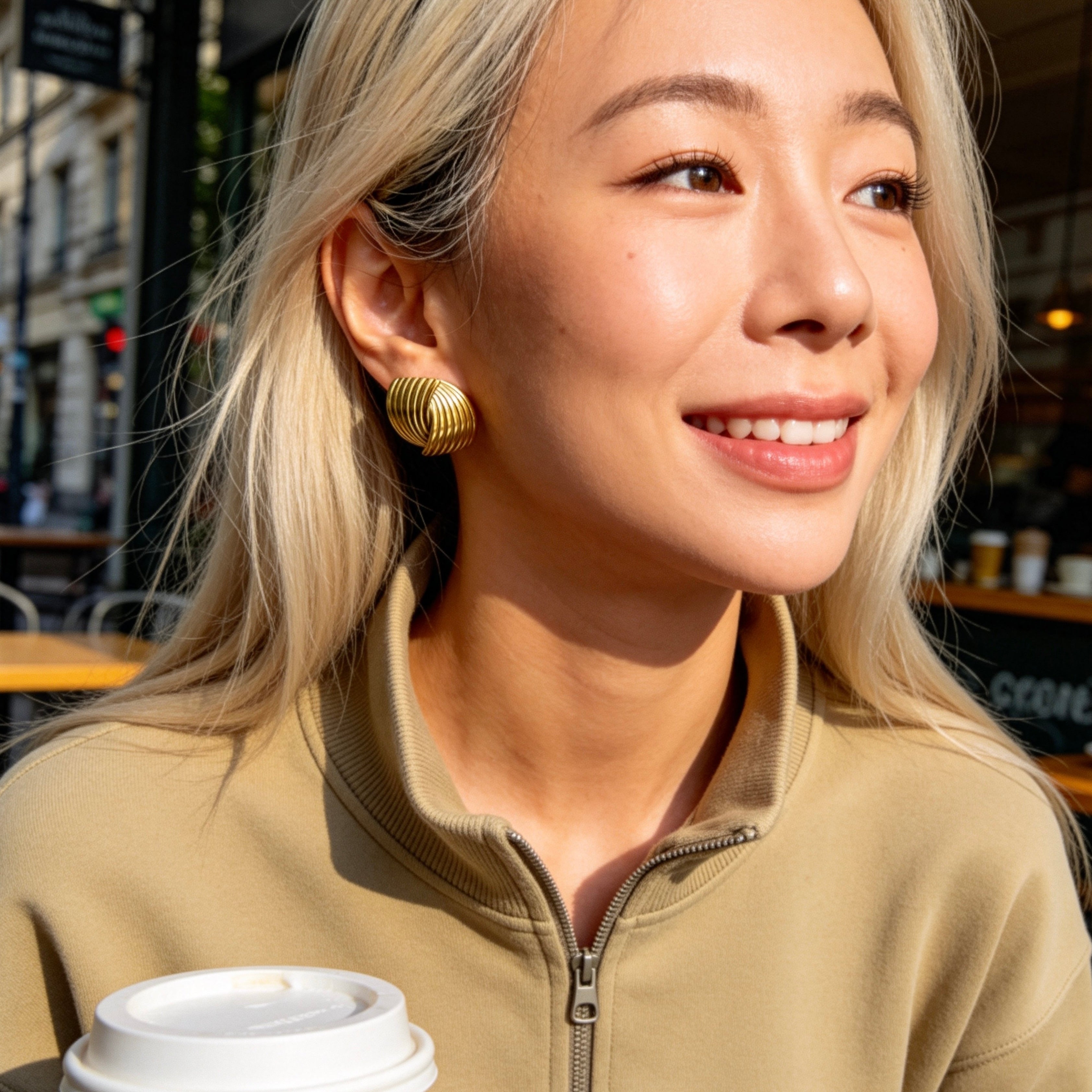 Curved Ribbed Stud Earrings