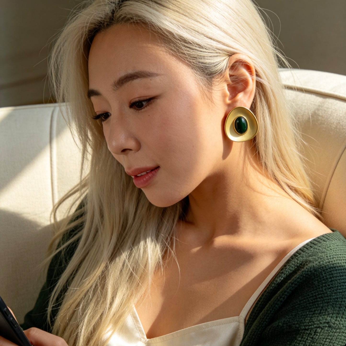 Green Stone Stud Earrings