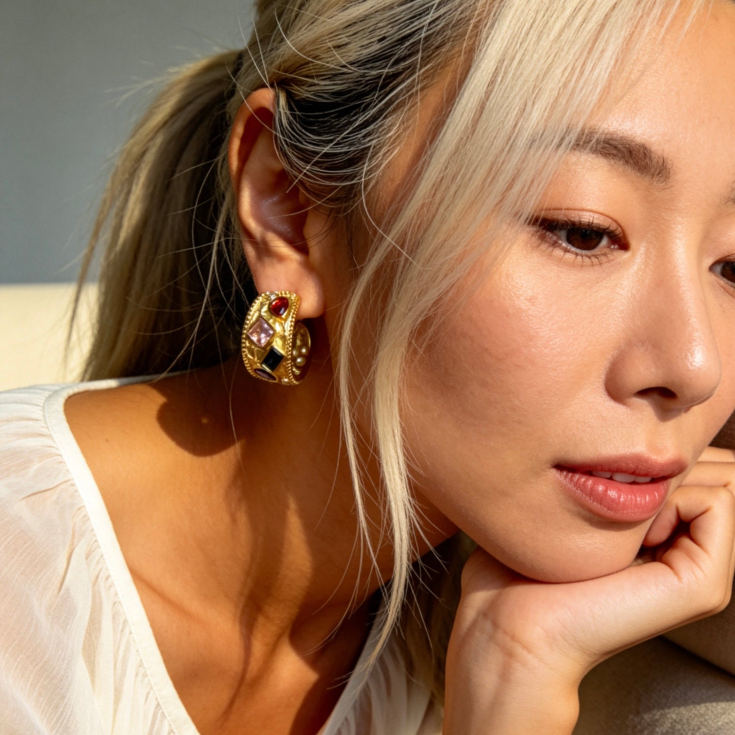 Color Gem Hoop Earrings