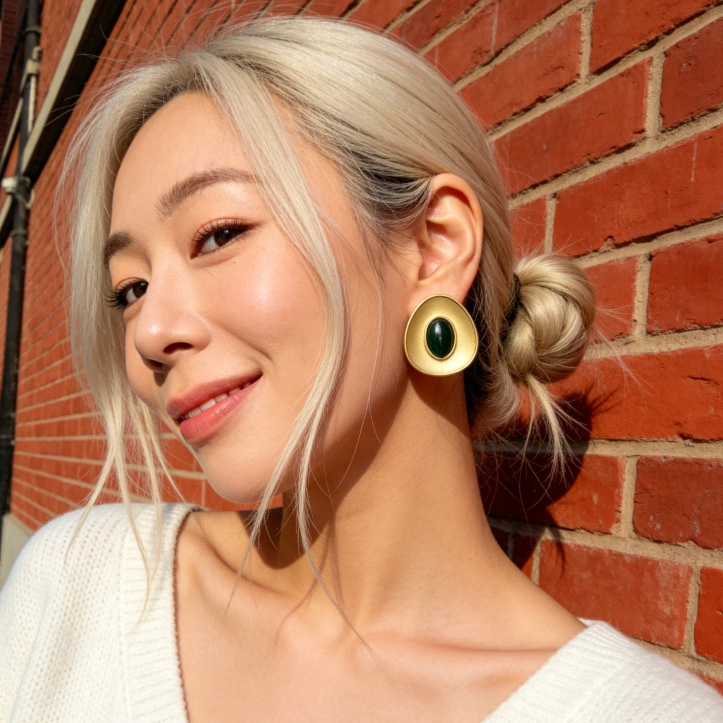 Green Stone Stud Earrings