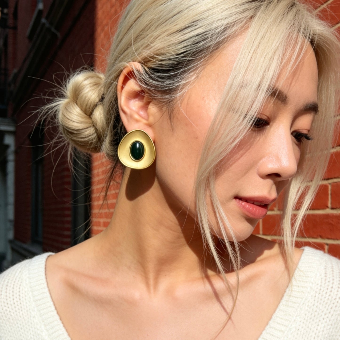 Green Stone Stud Earrings