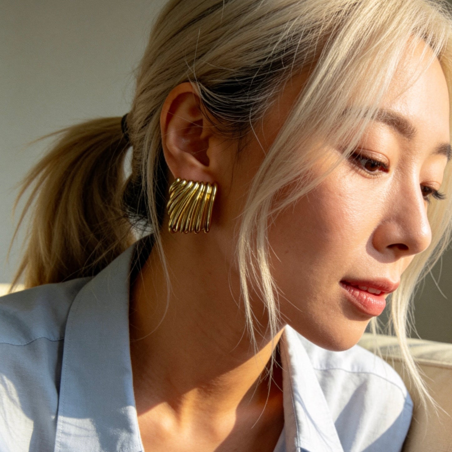 Textured Wave Stud Earrings