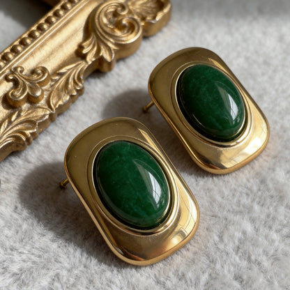 Green Oval Statement Earrings