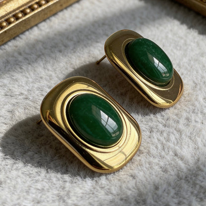 Green Oval Statement Earrings