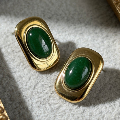 Green Oval Statement Earrings