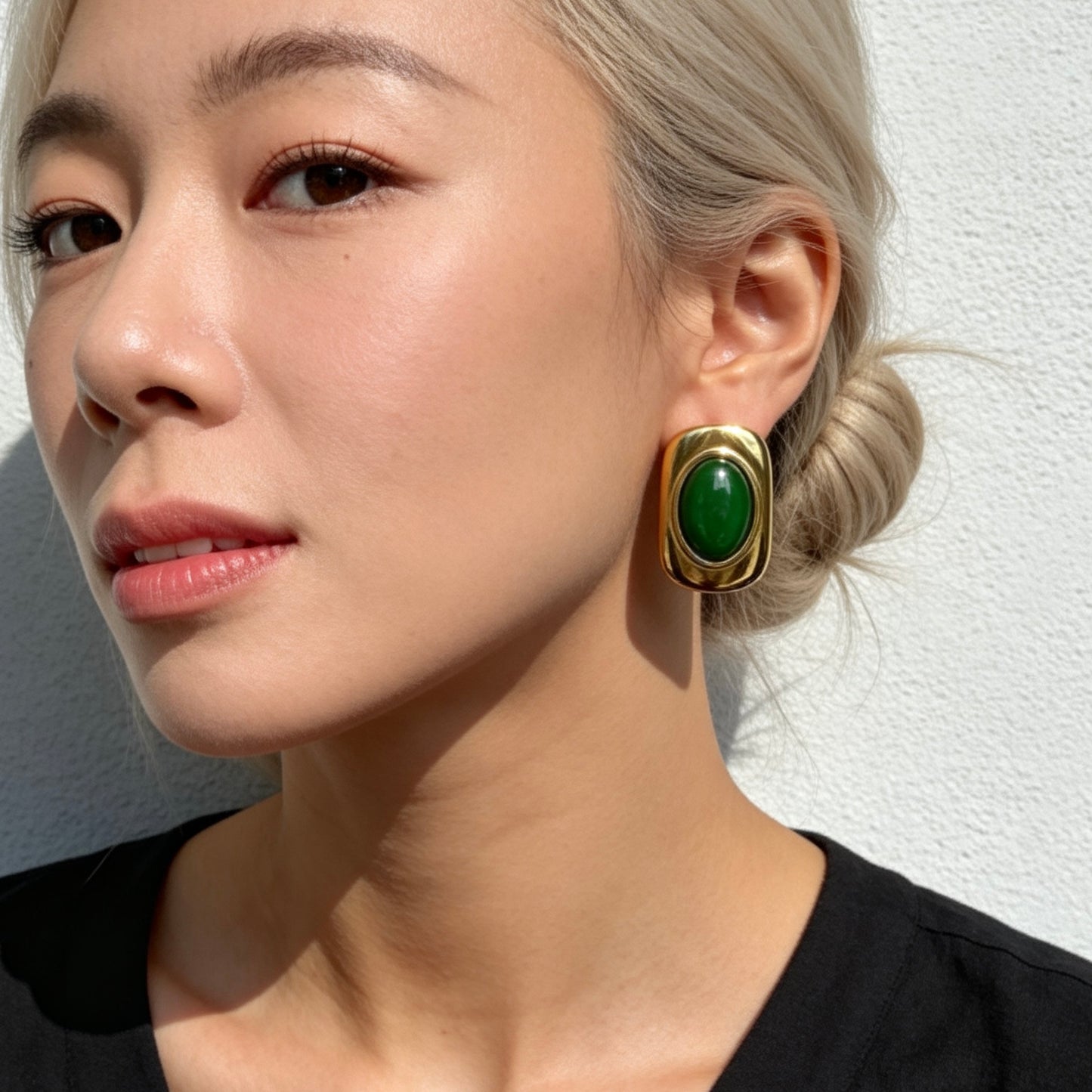 Green Oval Statement Earrings