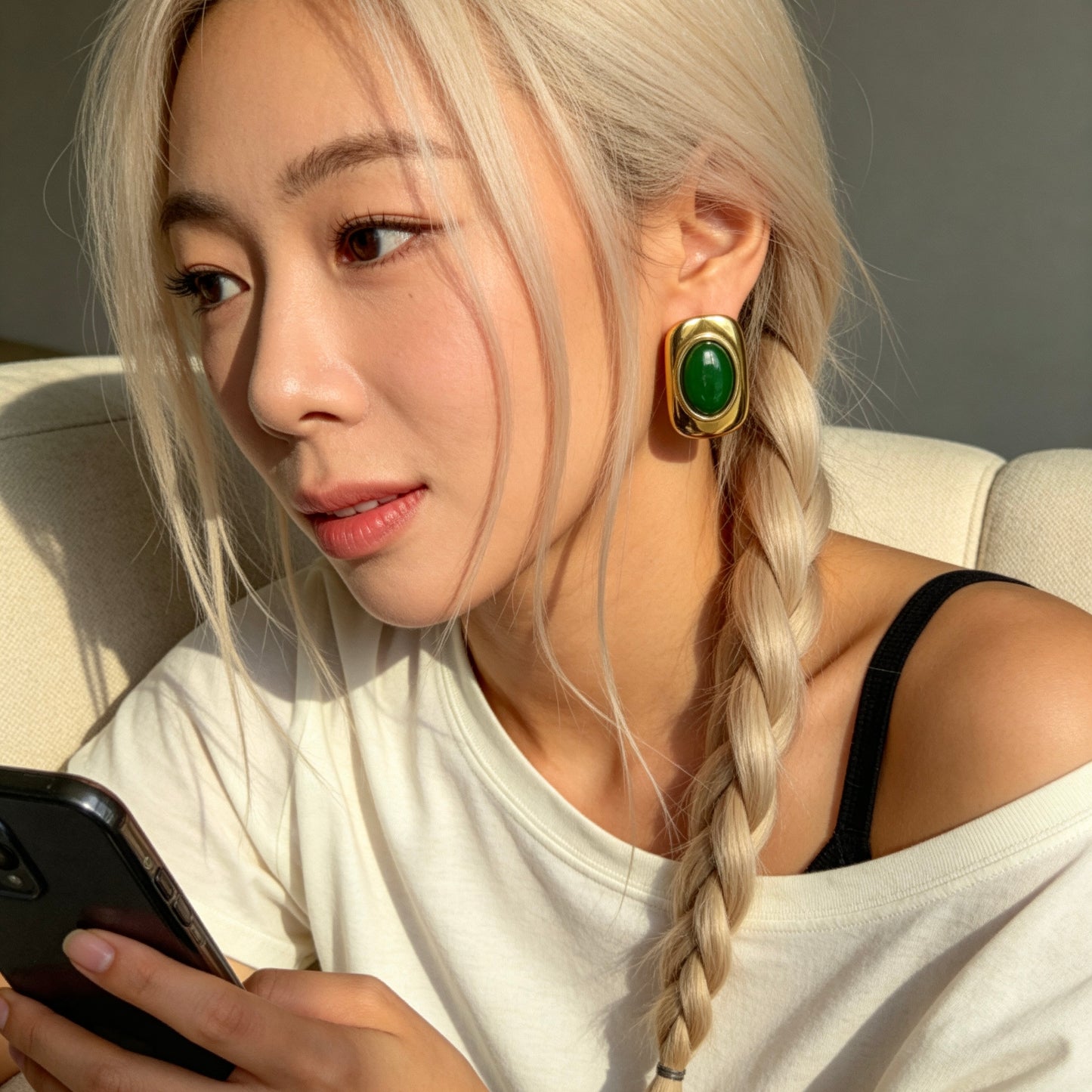 Green Oval Statement Earrings