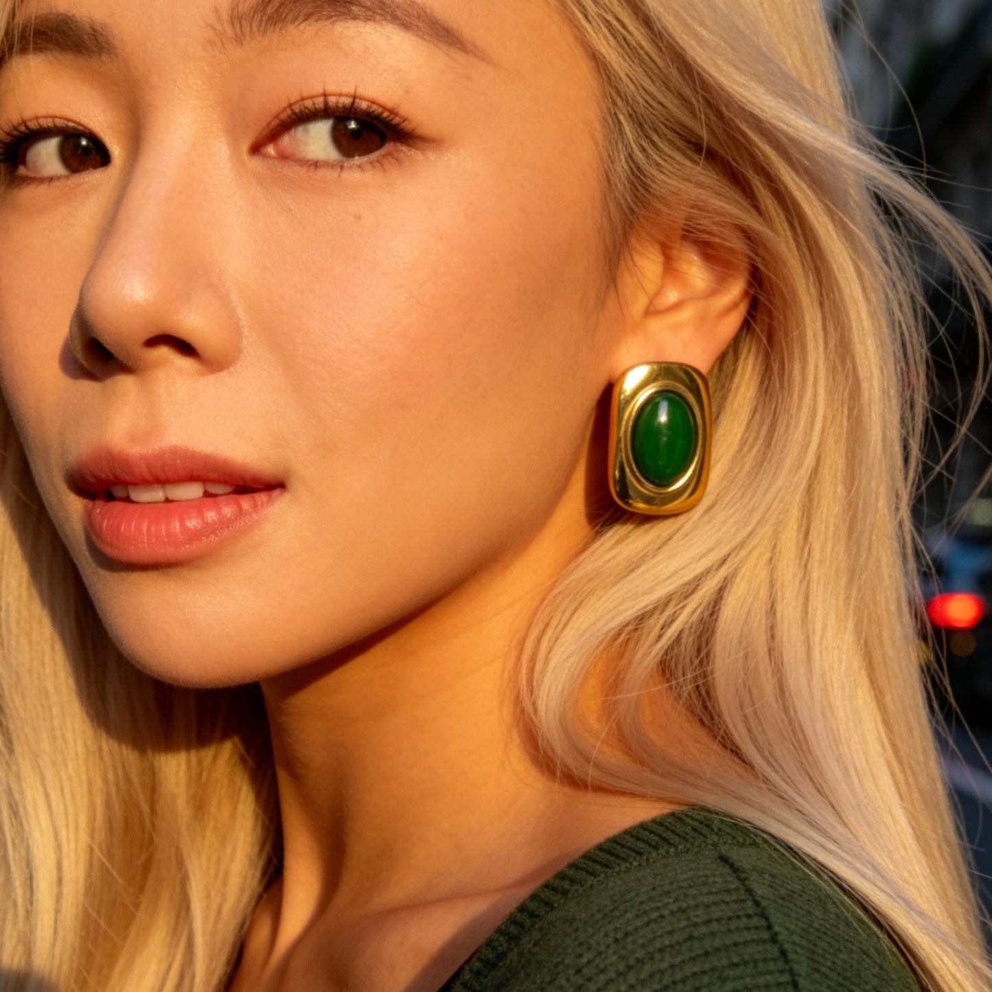Green Oval Statement Earrings