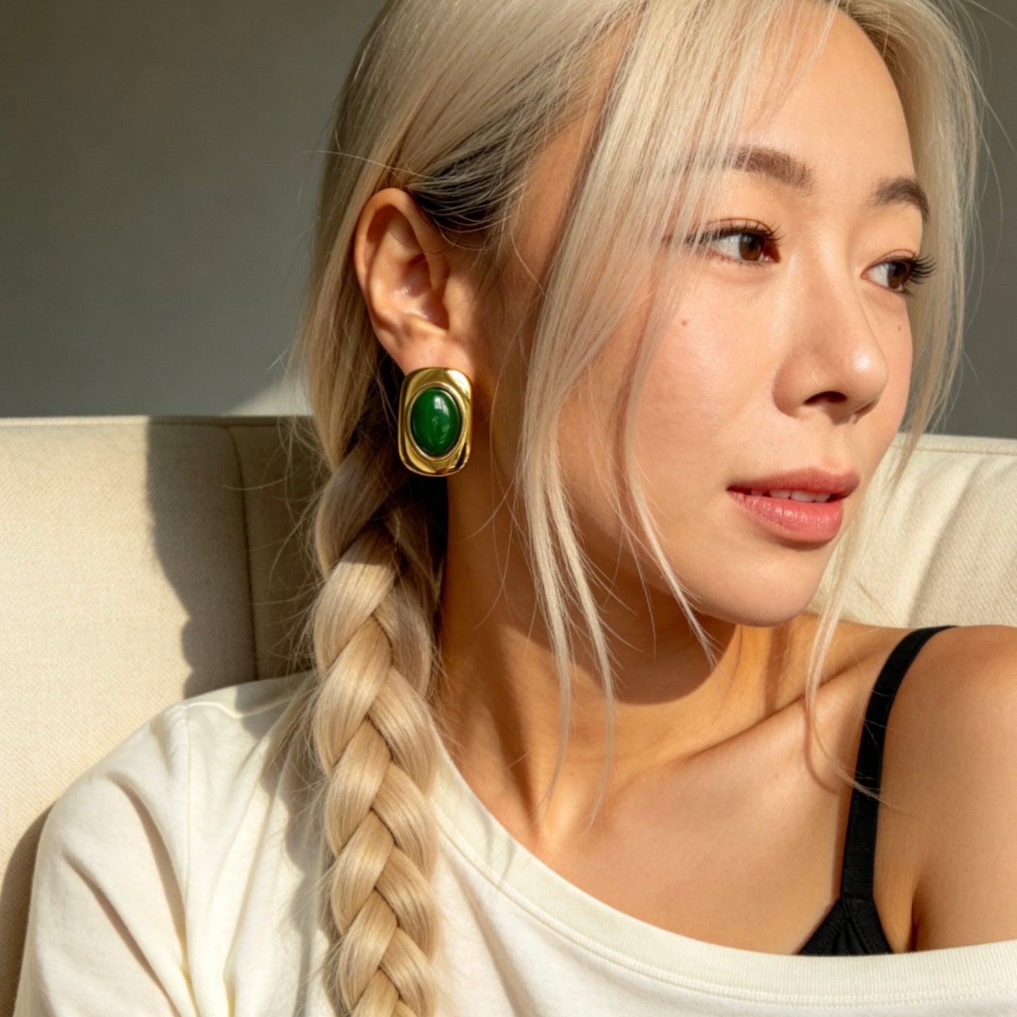Green Oval Statement Earrings