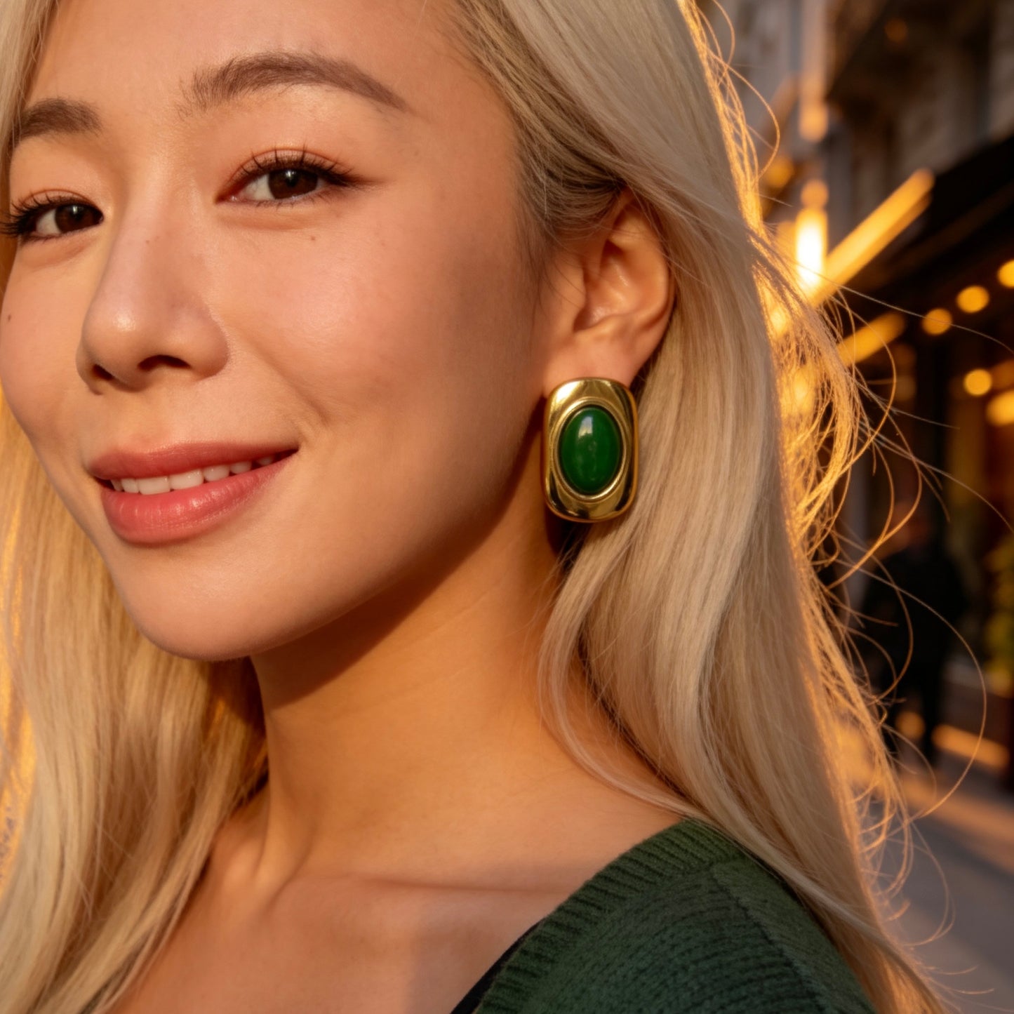 Green Oval Statement Earrings