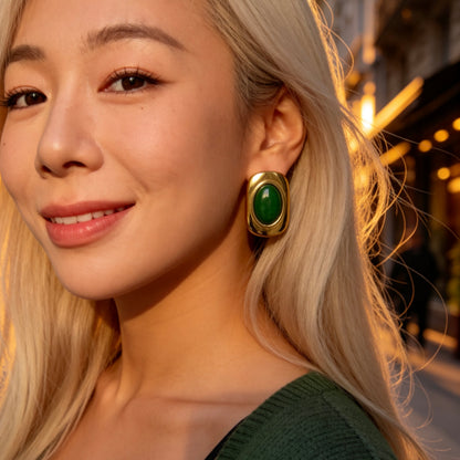 Green Oval Statement Earrings