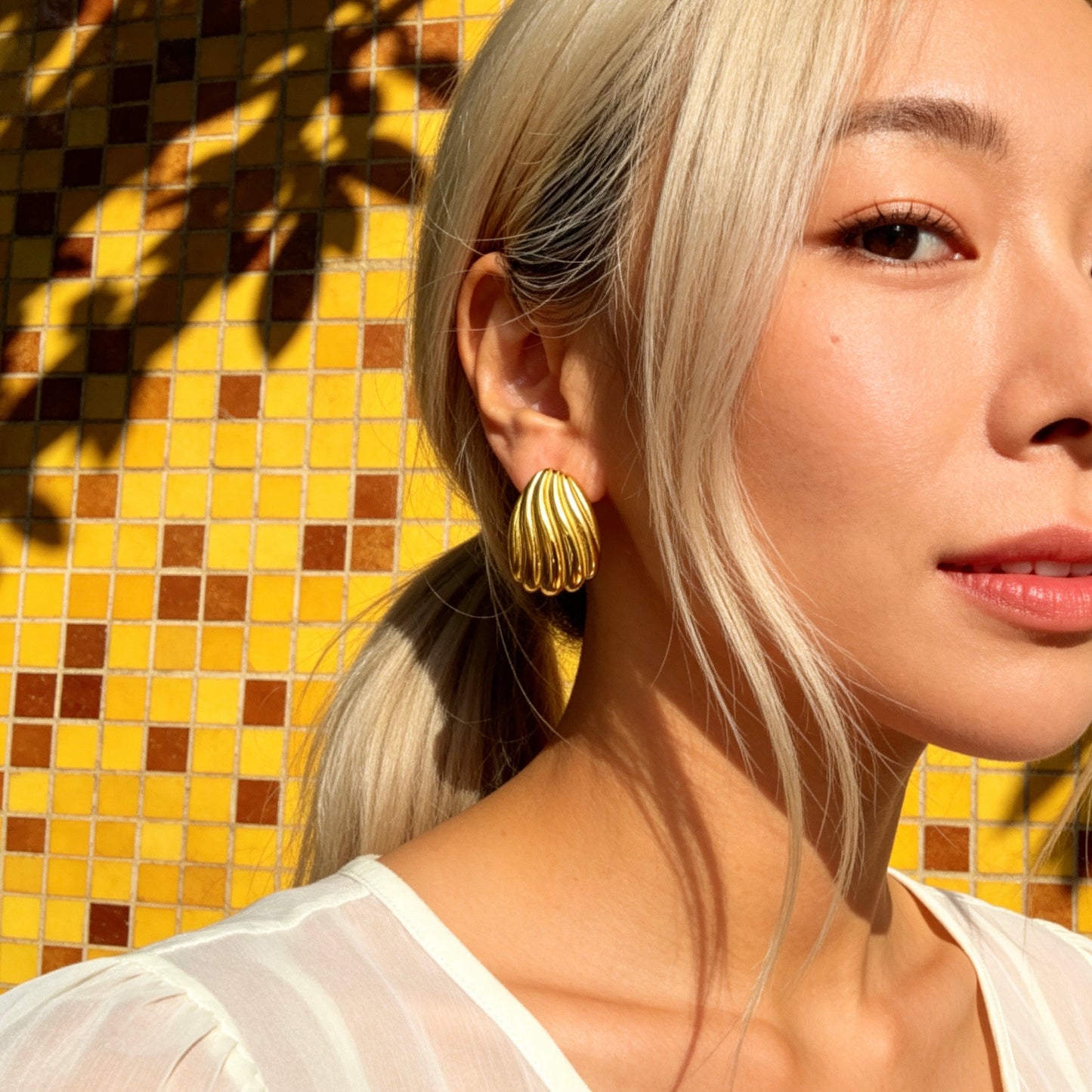 Ribbed Shell Stud Earrings