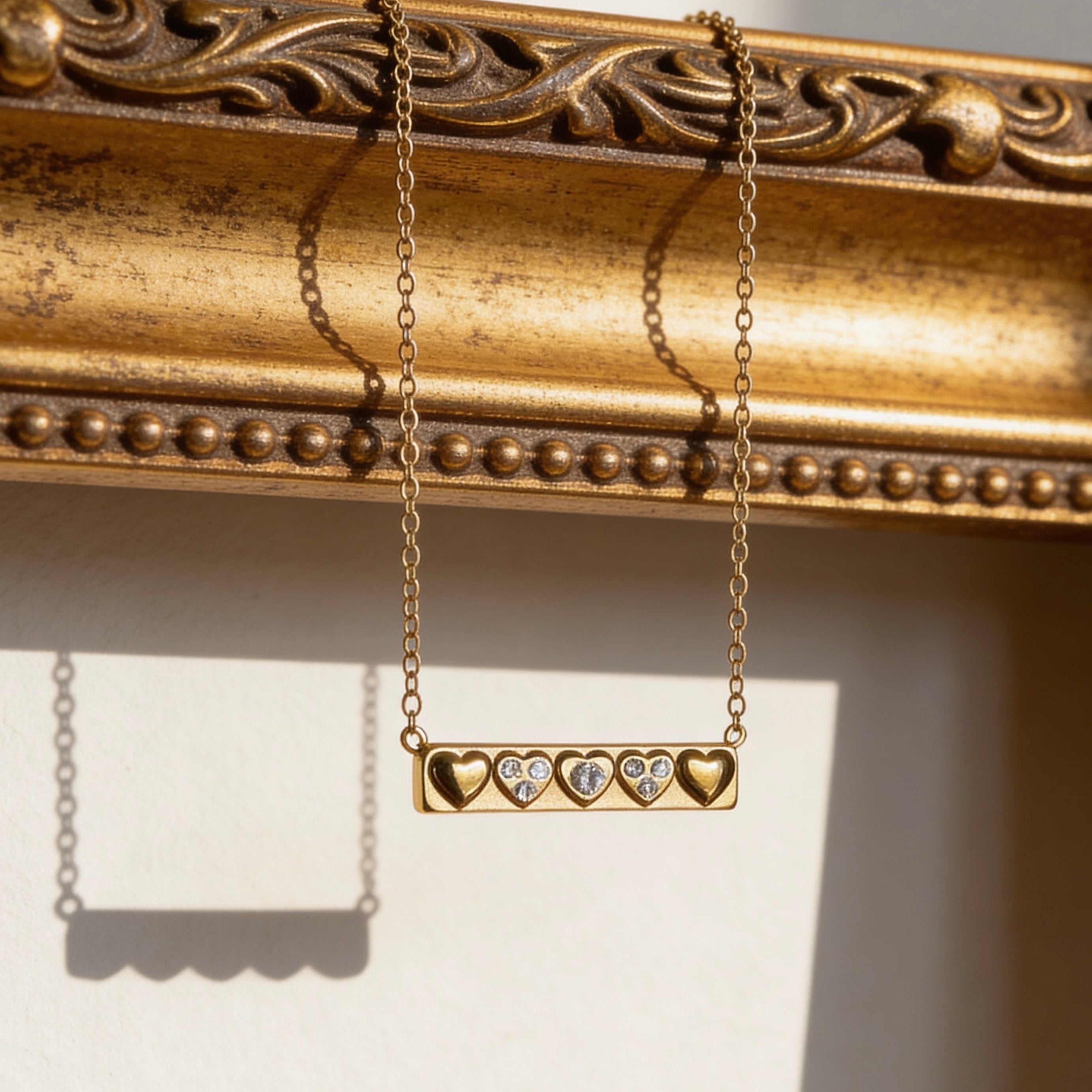 Crystal Heart Bar Pendant Necklace