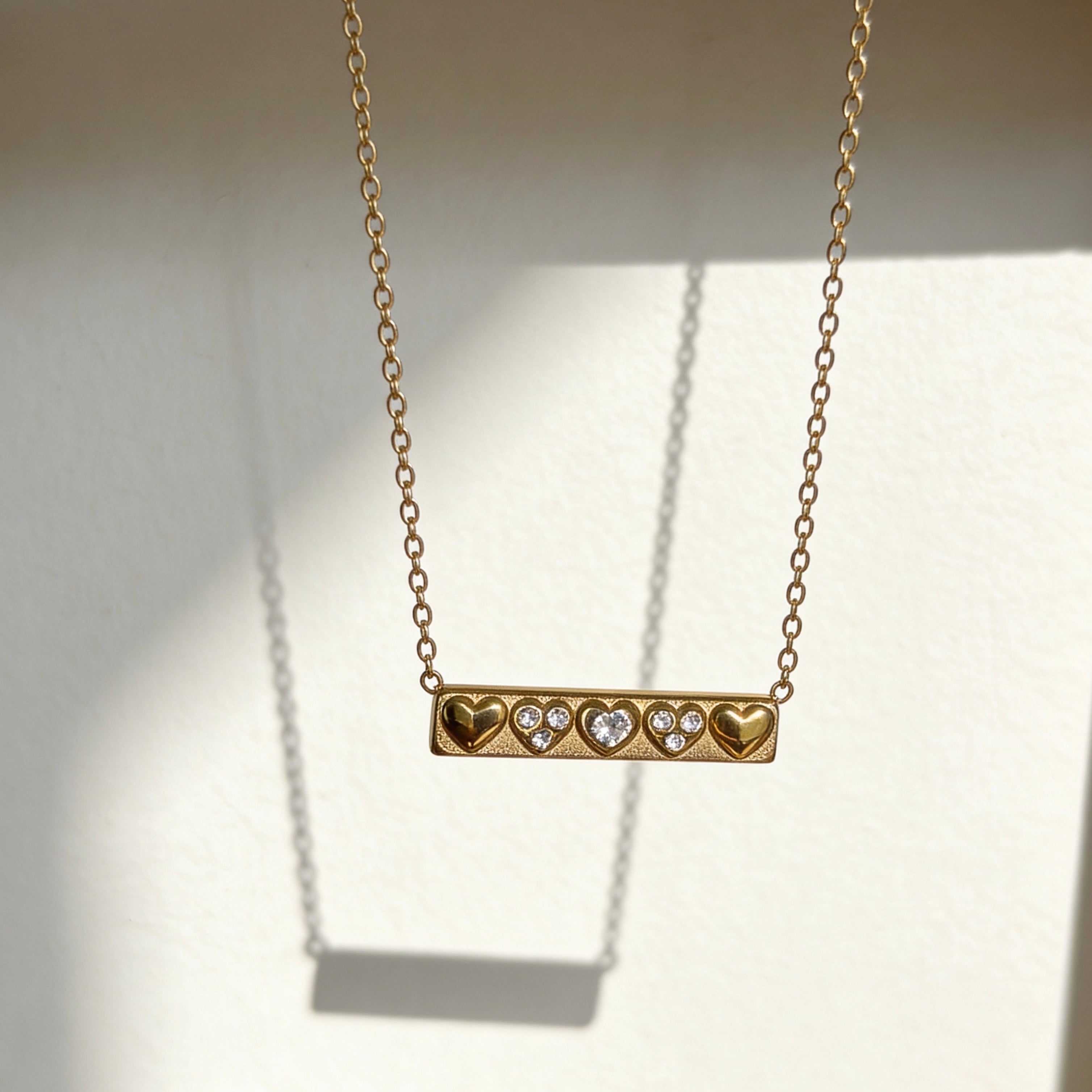 Crystal Heart Bar Pendant Necklace