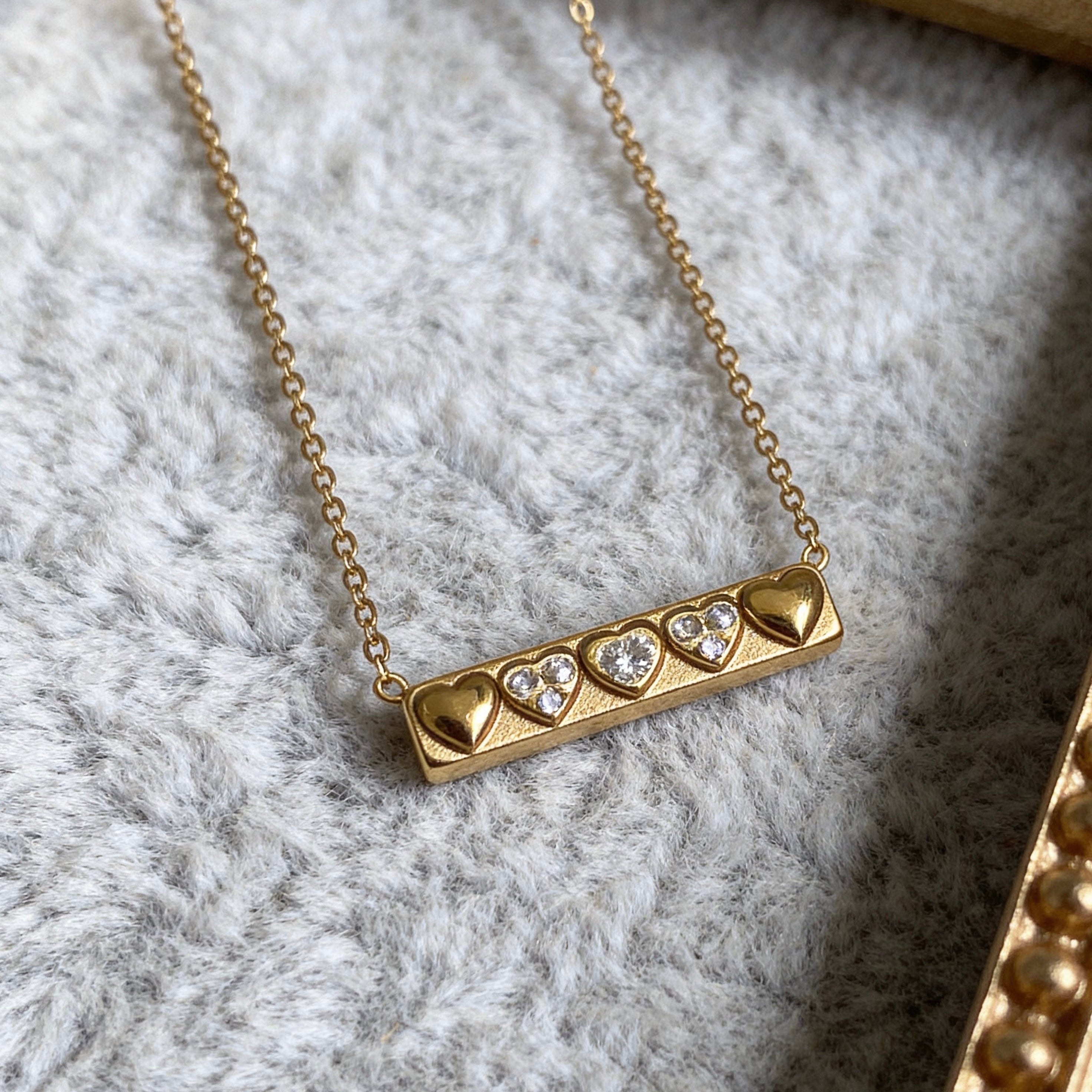 Crystal Heart Bar Pendant Necklace