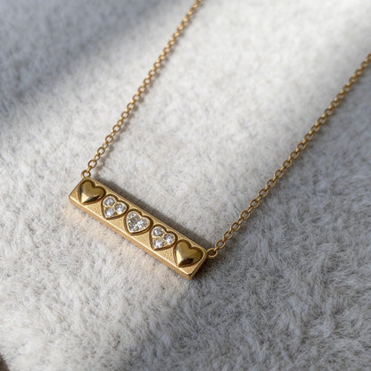 Crystal Heart Bar Pendant Necklace