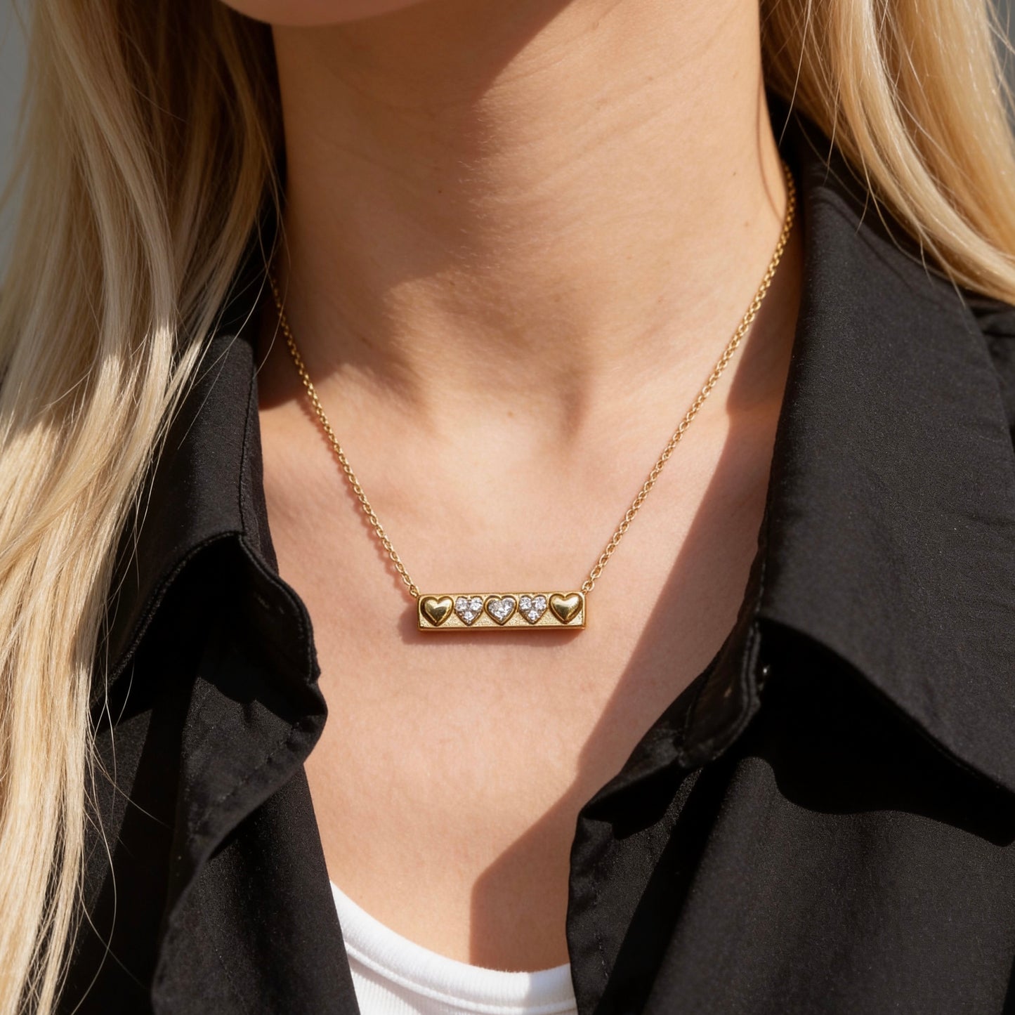 Crystal Heart Bar Pendant Necklace