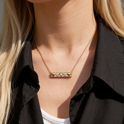Crystal Heart Bar Pendant Necklace