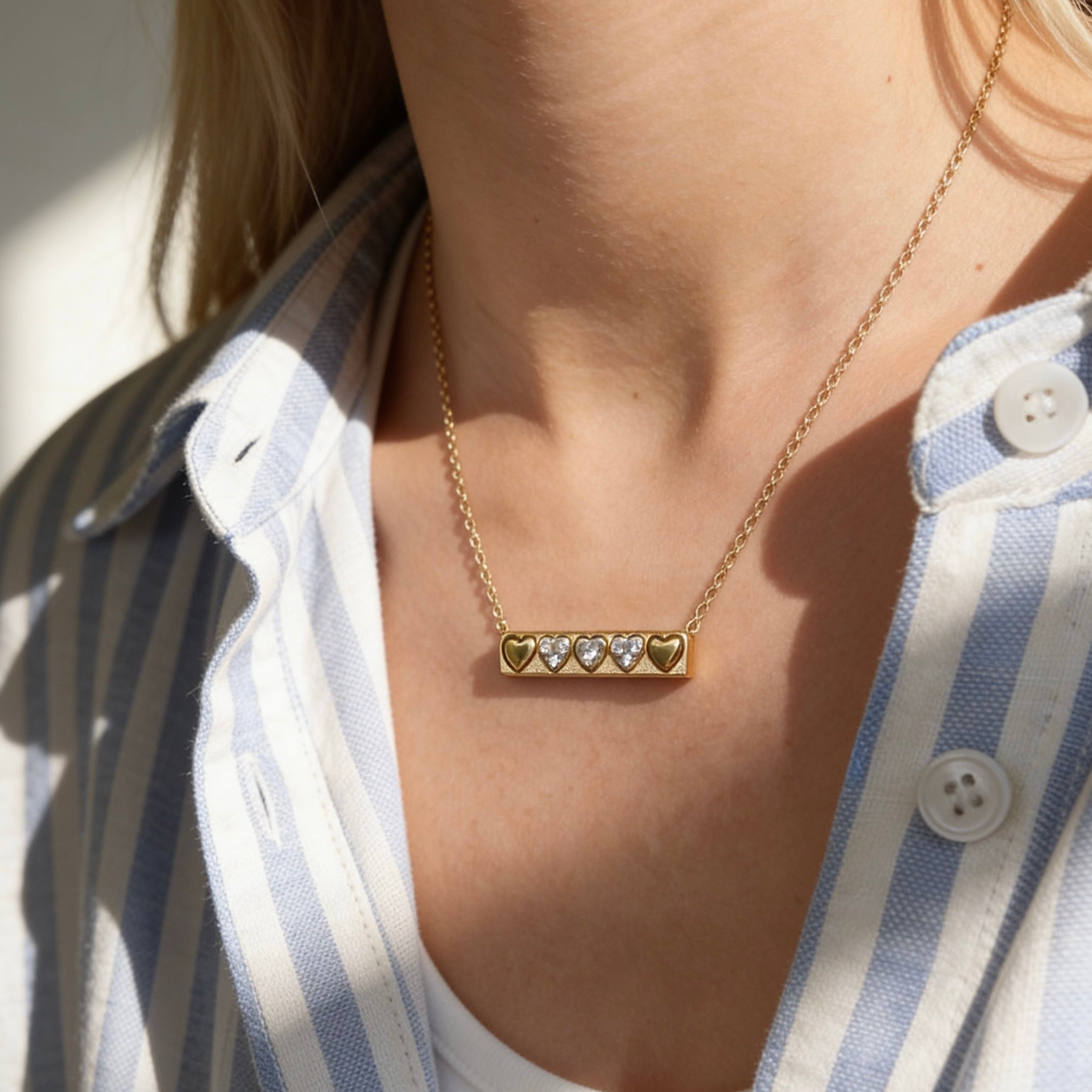 Crystal Heart Bar Pendant Necklace