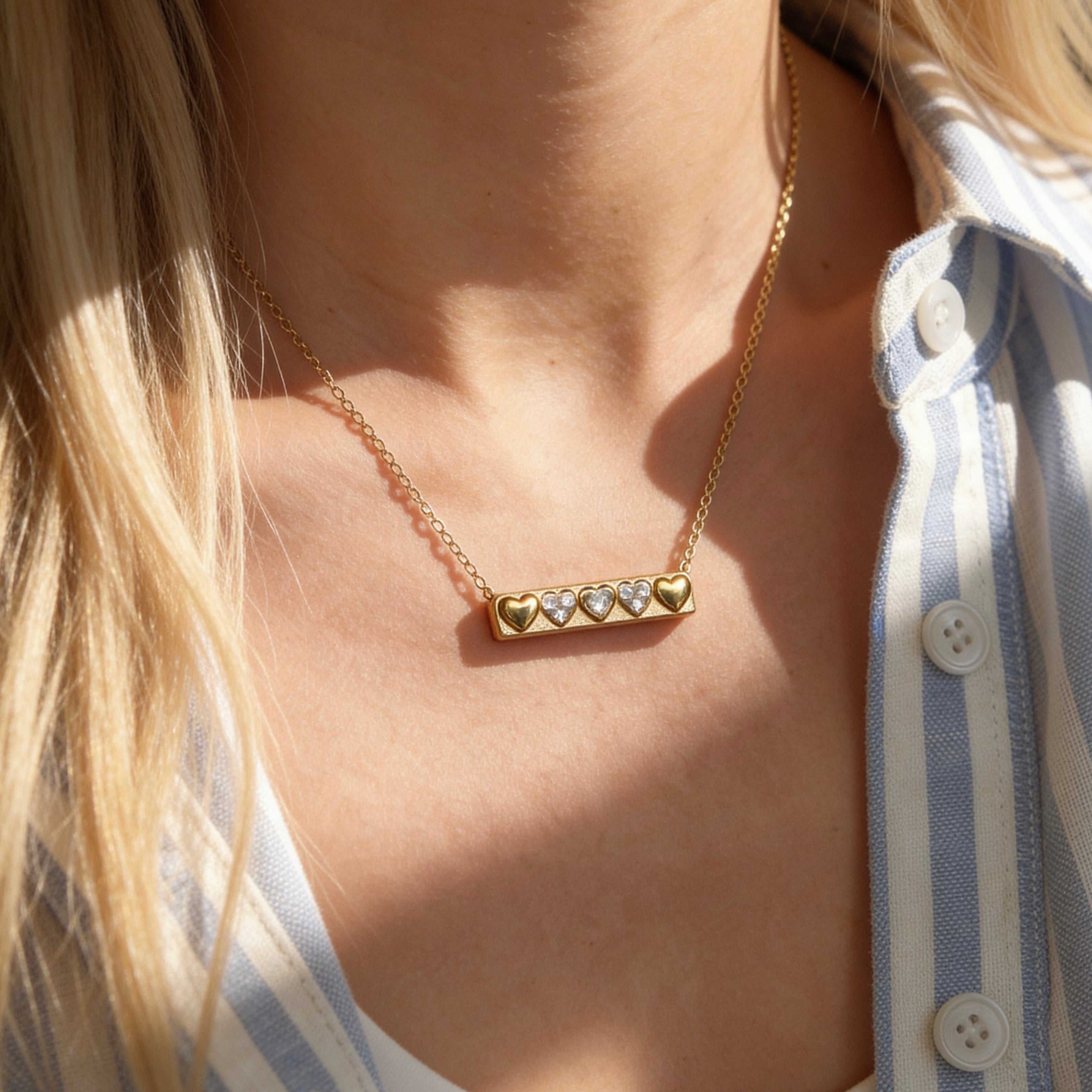 Crystal Heart Bar Pendant Necklace