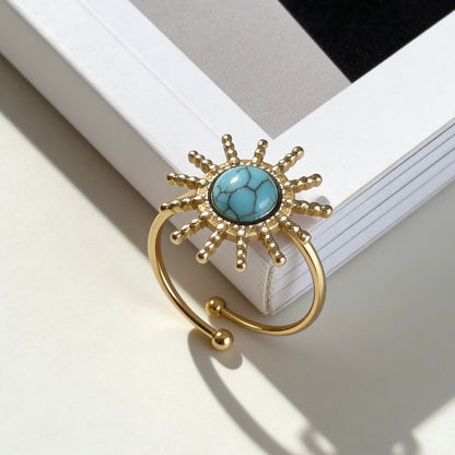 Turquoise Sunburst Statement Open Ring