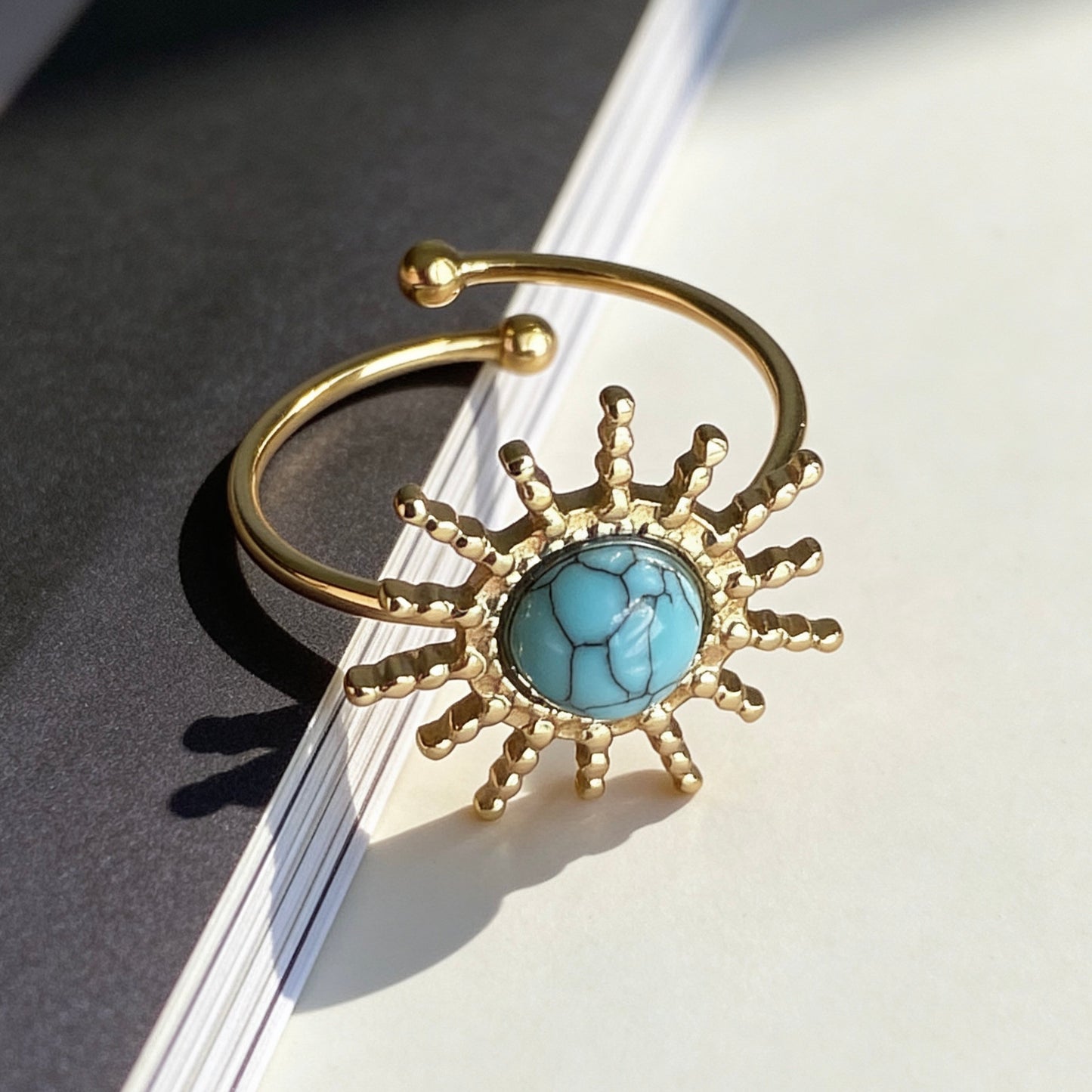 Turquoise Sunburst Statement Open Ring