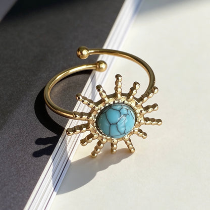 Turquoise Sunburst Statement Open Ring