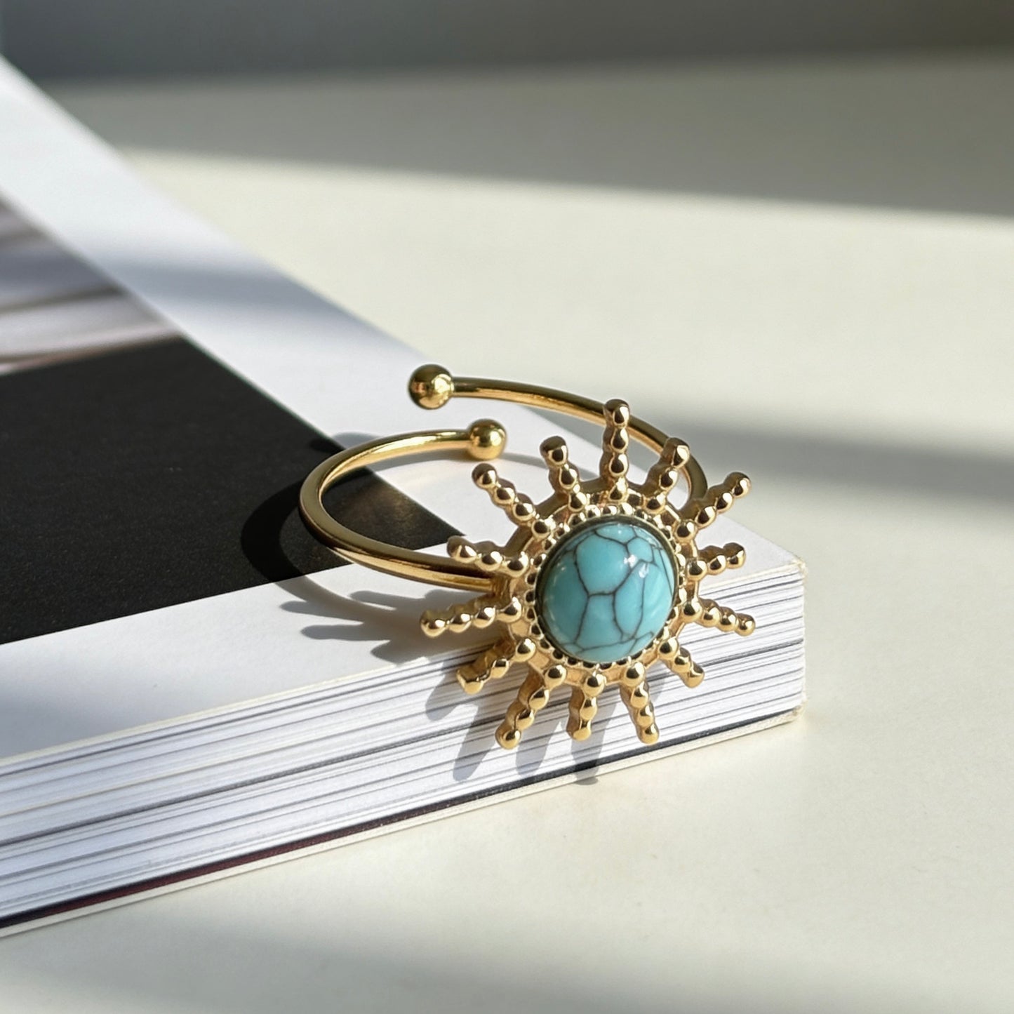 Turquoise Sunburst Statement Open Ring