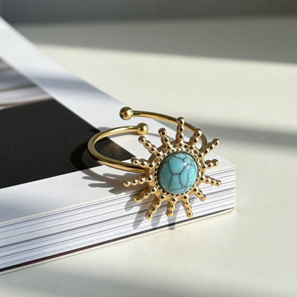 Turquoise Sunburst Statement Open Ring