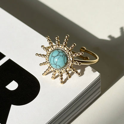 Turquoise Sunburst Statement Open Ring