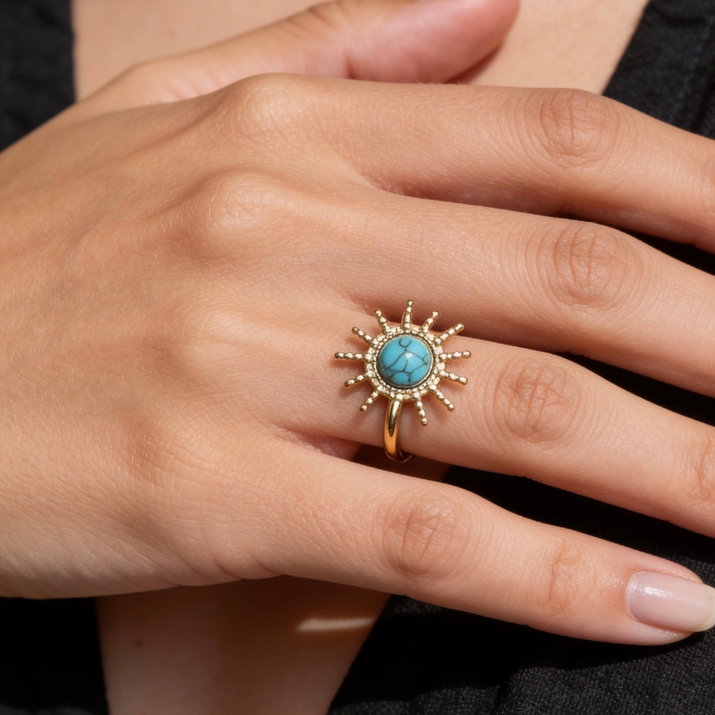 Turquoise Sunburst Statement Open Ring