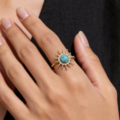 Turquoise Sunburst Statement Open Ring
