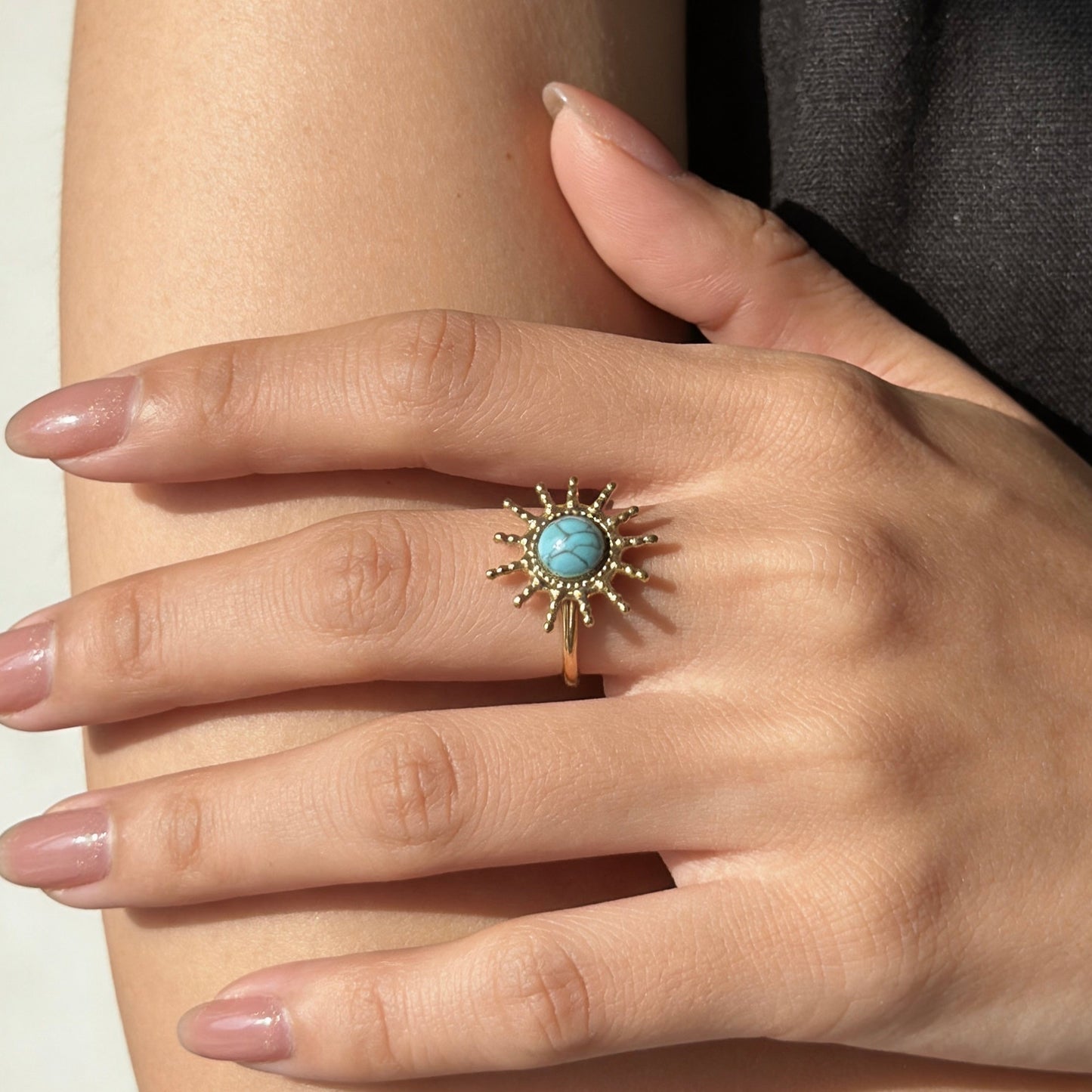 Turquoise Sunburst Statement Open Ring