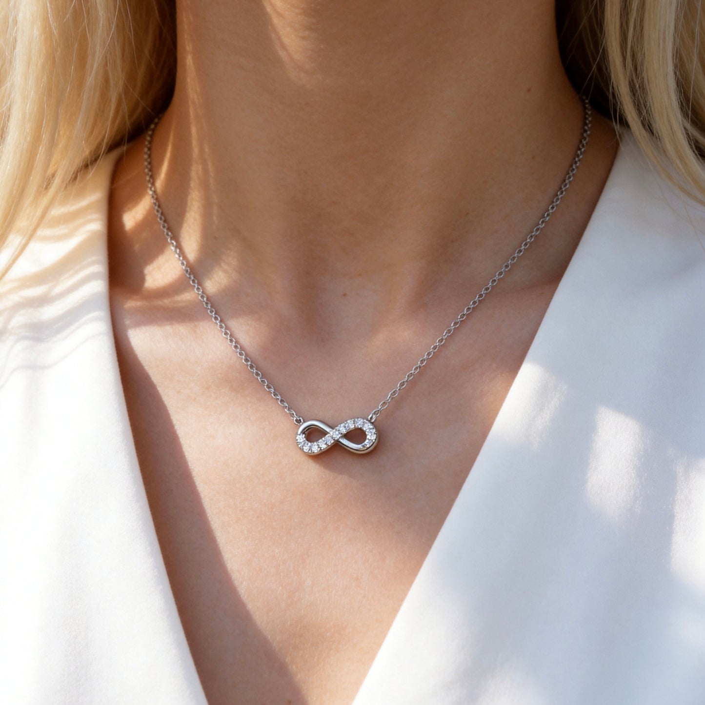 Silver Crystal Infinity Necklace