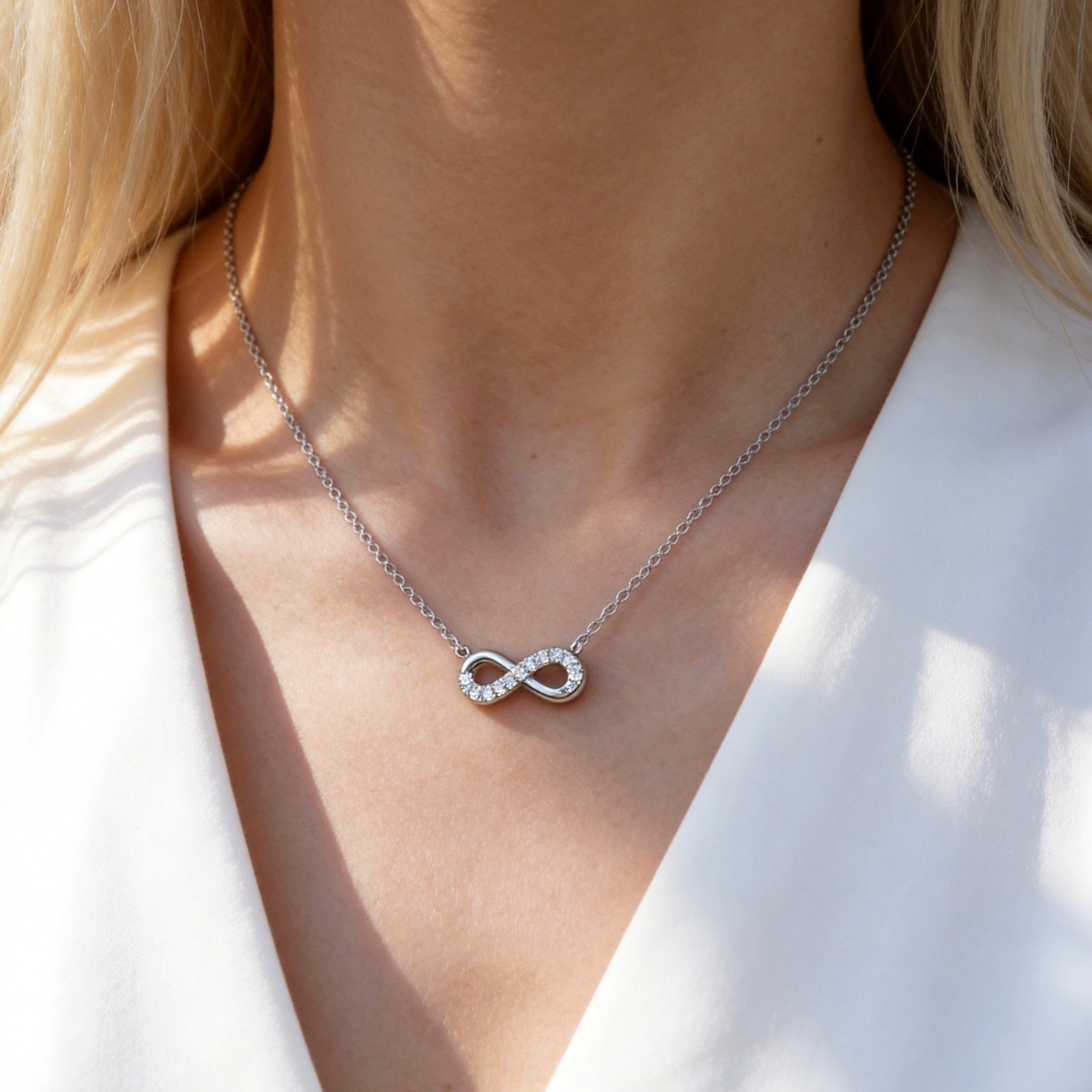 Silver Crystal Infinity Necklace