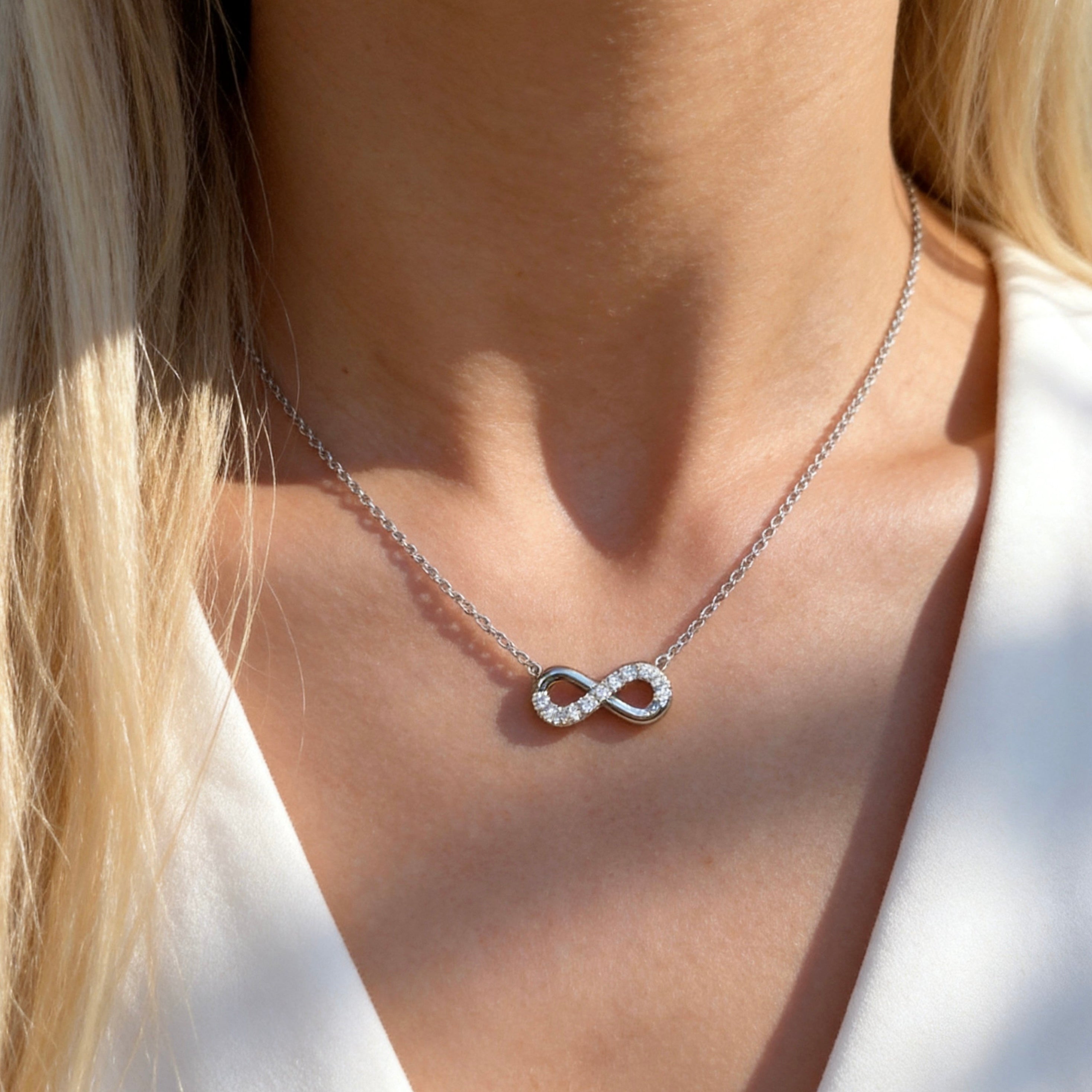 Silver Crystal Infinity Necklace