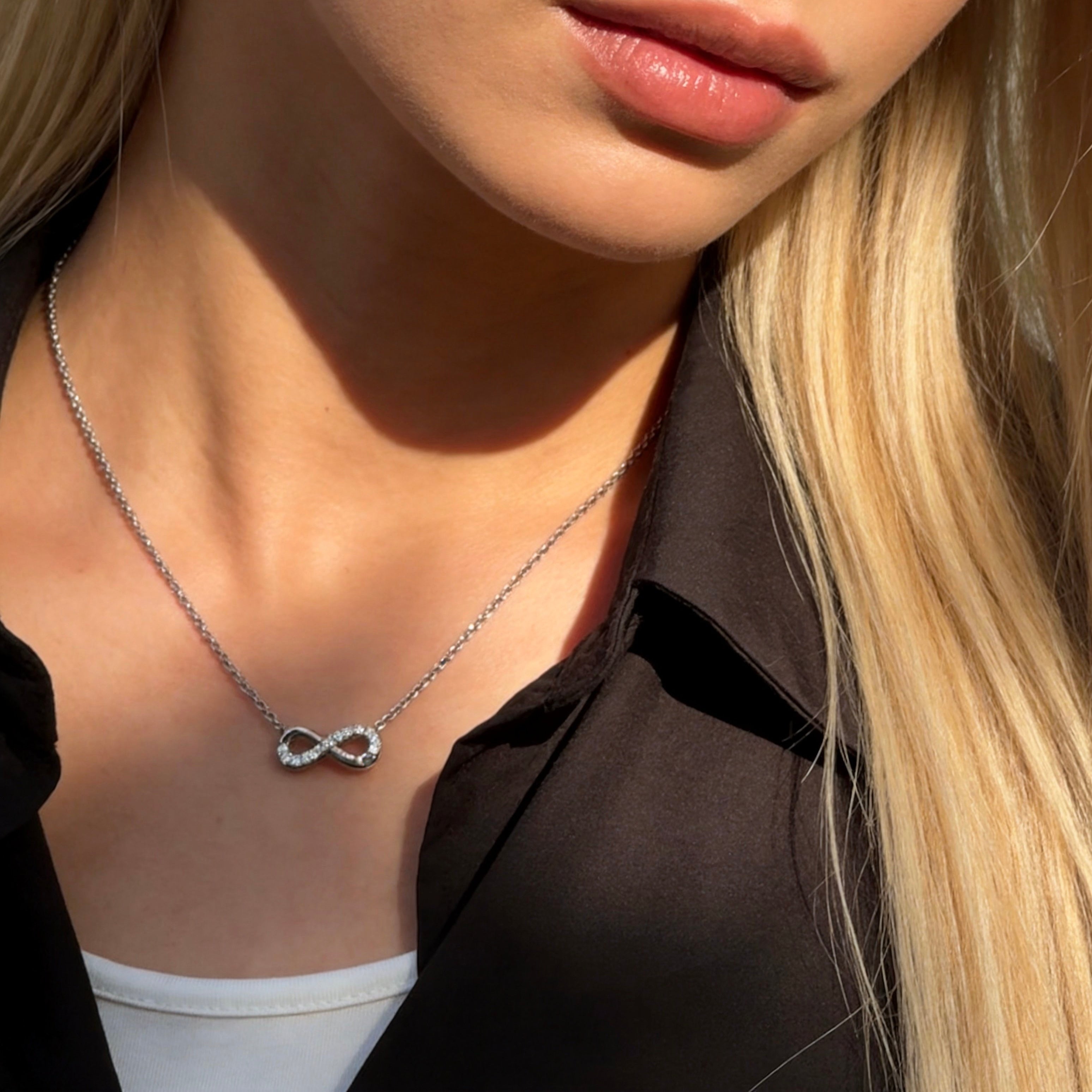 Silver Crystal Infinity Necklace