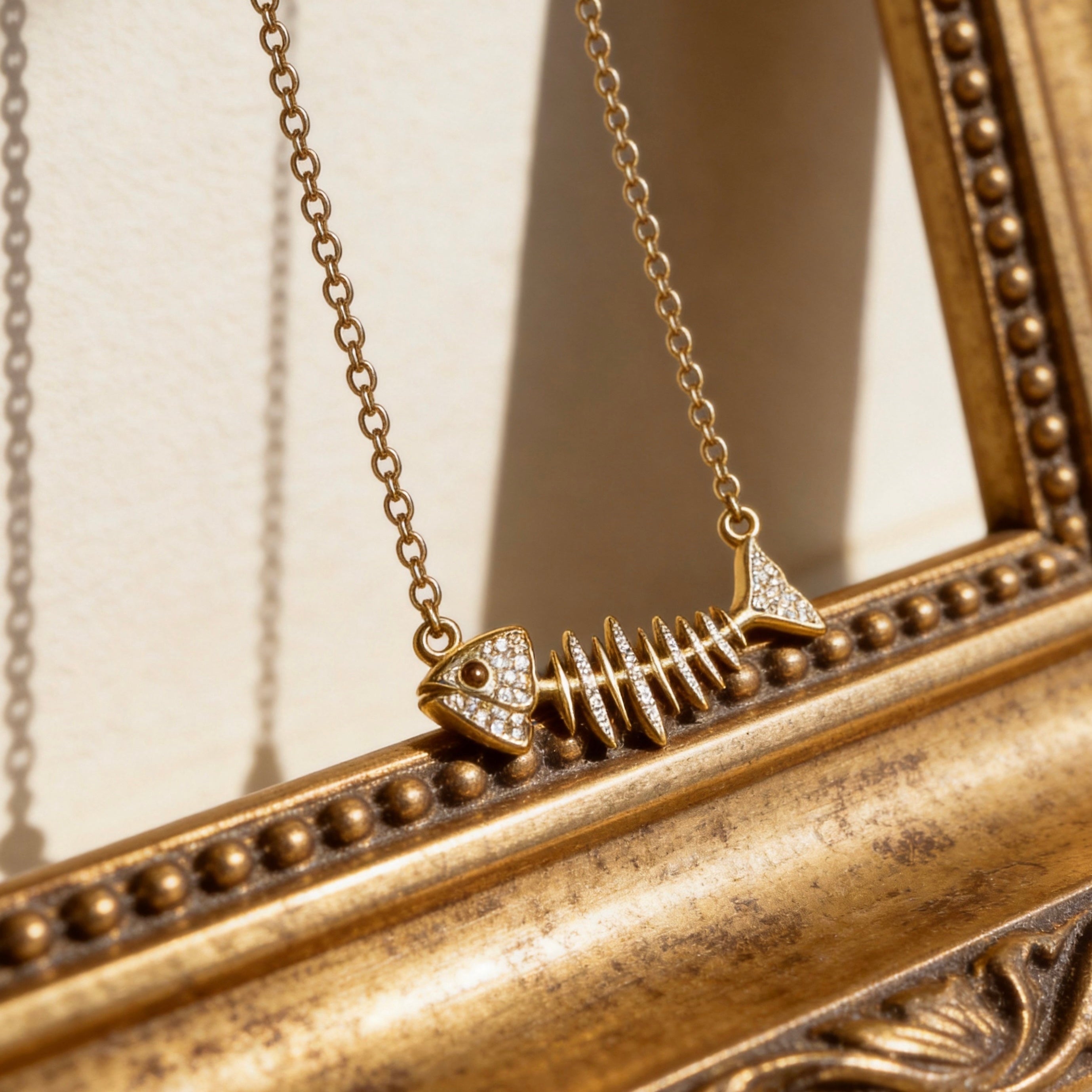 Crystal Fishbone Gold Necklace