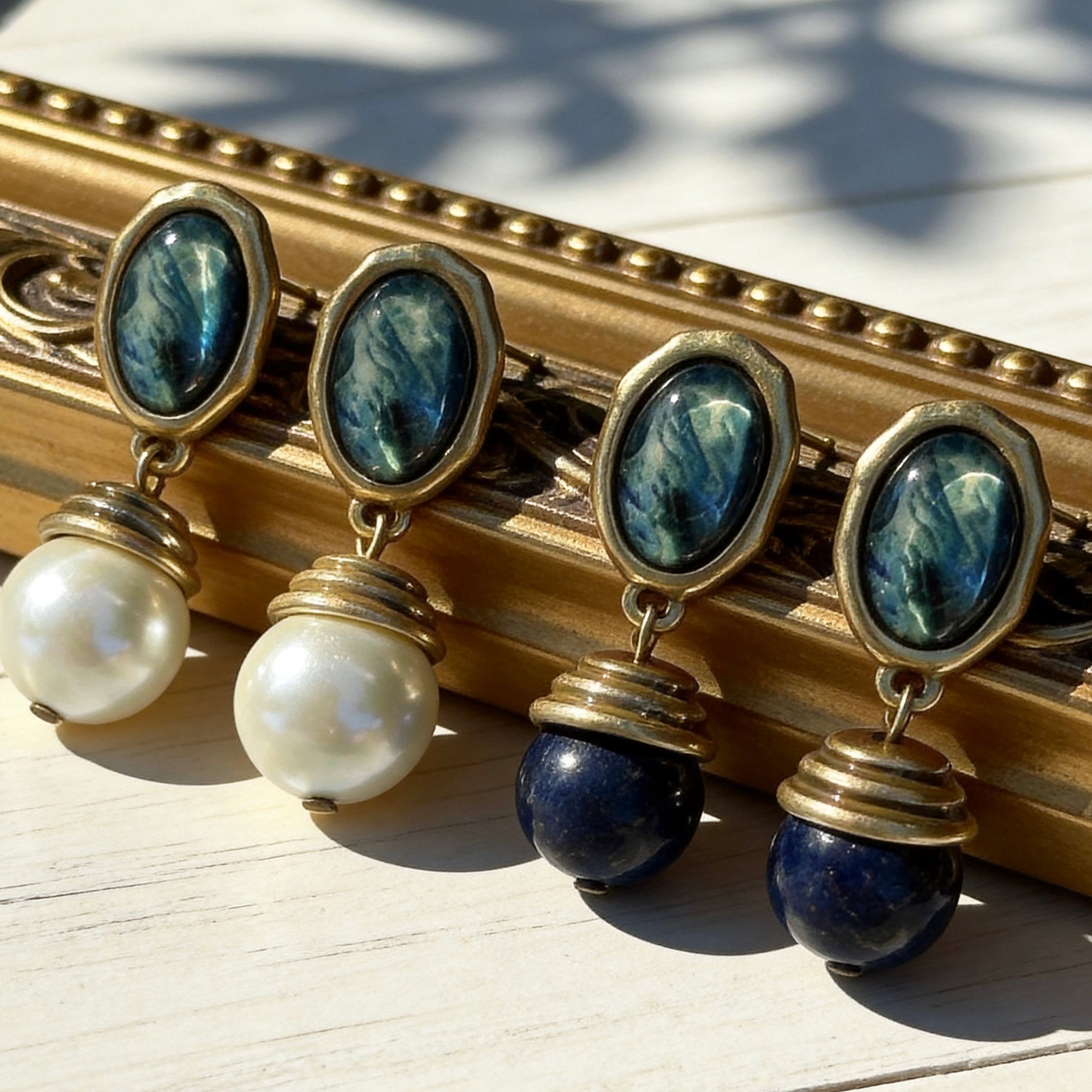 Antique Lapis Pearl Drop Earrings