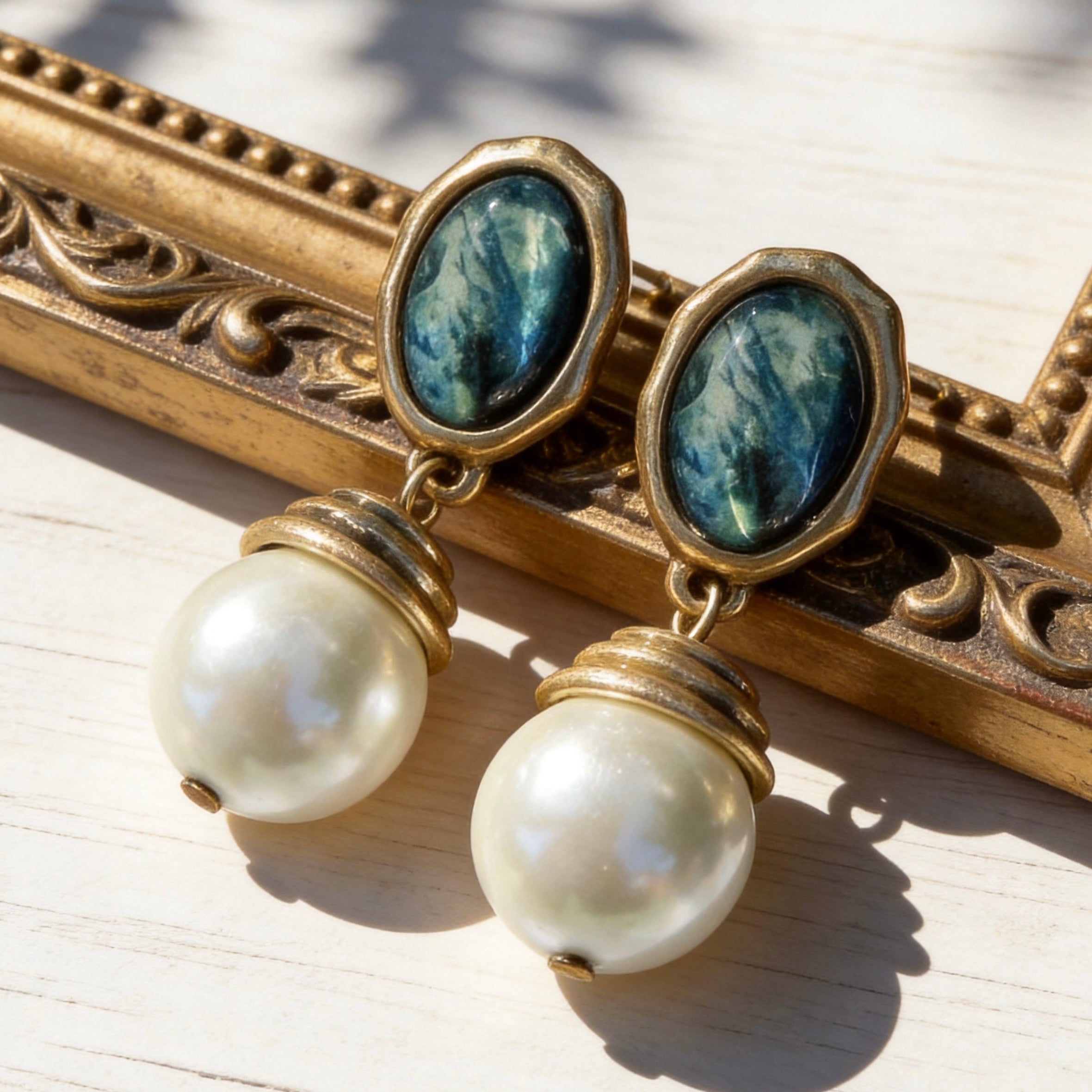 Antique Lapis Pearl Drop Earrings